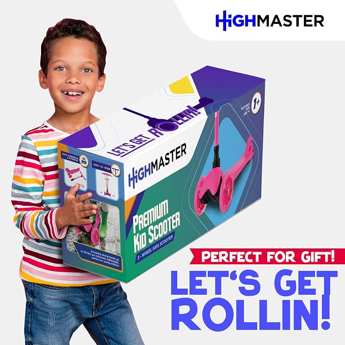 HighMaster Kids Scooter – 3 Wheel Kick Scooter for Children and Toddlers – Adjustable Handlebar with LED Wheel Lights – Indoor and Outdoor Fun
