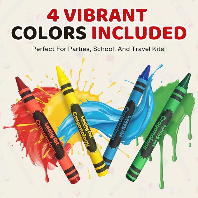 Lucky Art Extra Long Crayon Packs – 80 Packs of 4 Colors (320 Count) Non-Toxic Kids Crayons, Perfect for Restaurants, Party Favors, Goodie Bags, Classrooms & Kids Activities