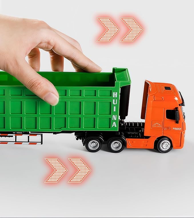 Gemini&Genius Construction Dump Truck Toy, Heavy Duty Alloy Transport Truck Toy, Construction Vehicle Toys, 1:50 Scale Diecast Dump Trailer, Toy Trucks for Kids (Detachable)