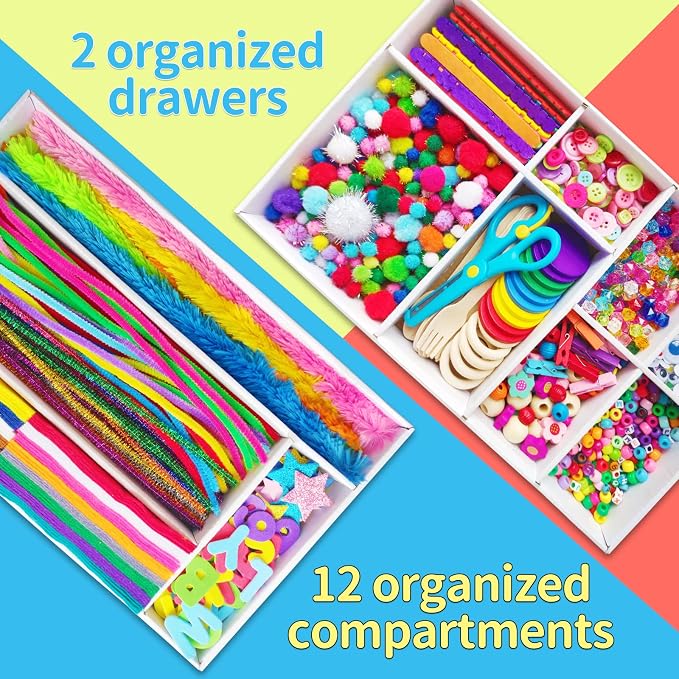 Itopstar Crafts for Kids -3000pcs+ Art Supplies Kids Art Supplies Great for School, Homeschool and Kindergarten DIY Crafting Projects-Giant Craft Box for Supplies