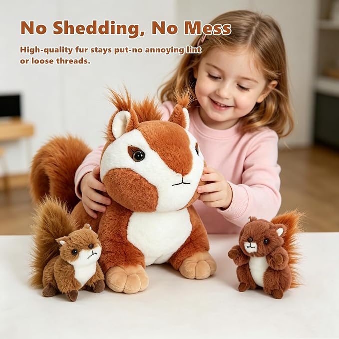Tezituor Chipmunk Stuffed Animal, Soft Stuffed Squirrel for Kids,17.7" Squirrel Plush Toys Bulk,Realistic Mommy Chipmunks Plushie with 3 Babies for Christmas,Valentines,Easter,Birthday,Party Decor