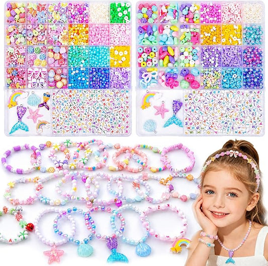 MiuCo Bracelet Making Kit for Girls - Cute Beads for Jewelry Making Kit with Charms Can Make Approx. 35+ Bracelets and Necklaces - Arts and Crafts Birthday Gifts for Kids Girls Ages 5 6 7 8-2 Box