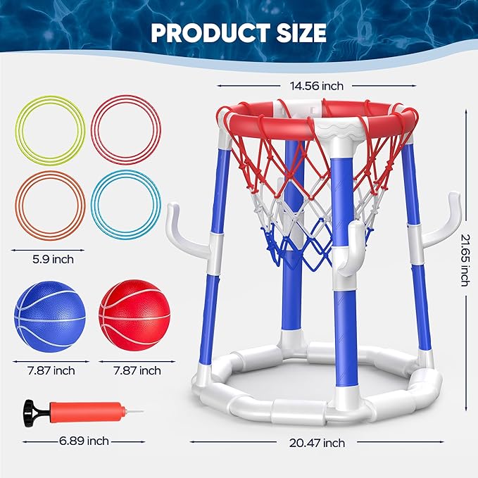 Laoyebaohao Pool Basketball Hoop Pool Games Pool Toys Ring Toss Game with 2 Basketballs Floating Basketball Hoop for Pool for Kids & Adults Indoor Outdoor