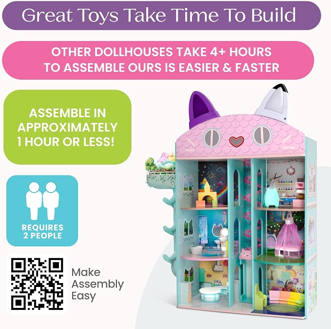 Gabby’s Dollhouse Purrfect Playhouse by Delta Children – Features Sounds & Light Up Ear - Includes 20 Accessories - Fits 8-inch Dolls - Pretend Play Dream Gift for Ages 3