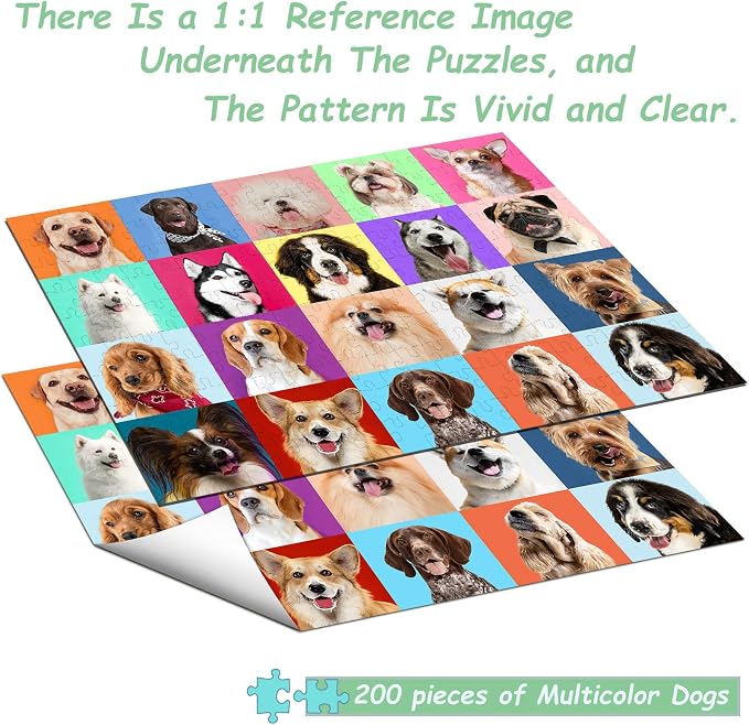 Puzzles for Kids Ages 6-8 Cute Dogs - Multicolor Dogs, 200 Piece Puzzles for Kids Ages 8-10 Year Old Learning Educational Jigsaw Puzzles for Kid Age 6 7 8 9 10 Year Old Toys Dog Gifts