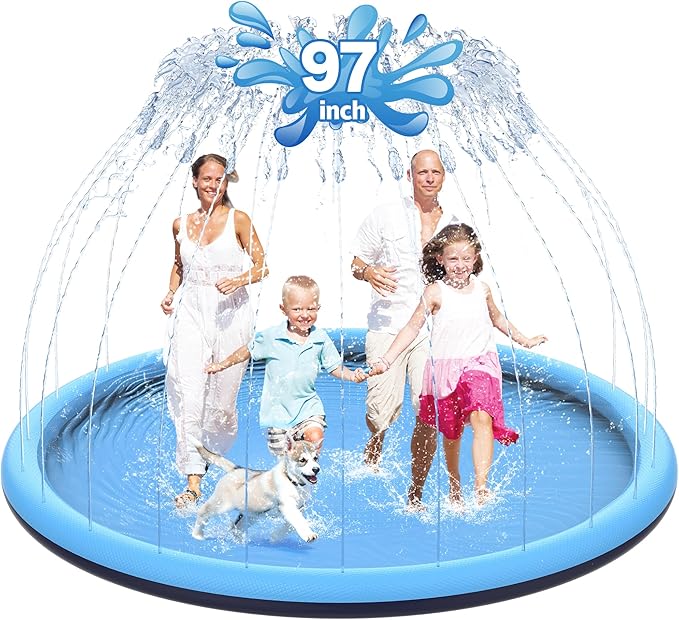 CACSPS 97" Non-Slip Splash Pad for Kids and Dog, Thicken Sprinkler Pool Summer Outdoor Water Toys, Extra Large Backyard Wading Pool for Children Boys & Girls or Pet Dog (Blue)