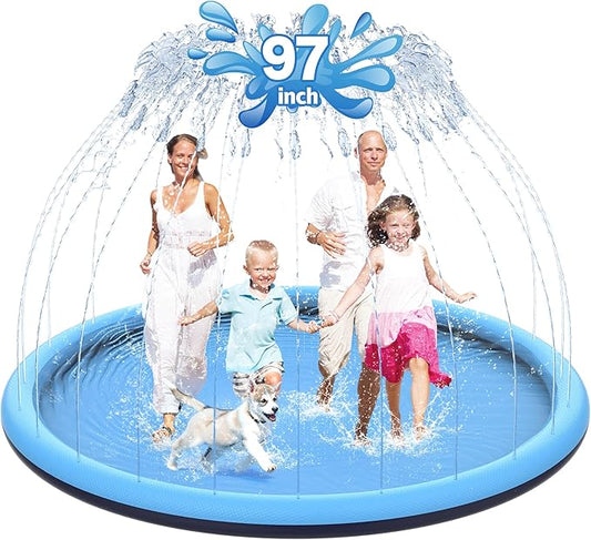 CACSPS 97" Non-Slip Splash Pad for Kids and Dog, Thicken Sprinkler Pool Summer Outdoor Water Toys, Extra Large Backyard Wading Pool for Children Boys & Girls or Pet Dog (Blue)