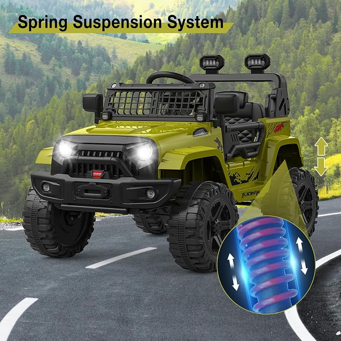 GarveeLife 12V Kids Electric Ride On Truck Car w/Parent Remote Control, Spring Suspension, LED Lights & AUX Port | Outdoor Ride Toy for Boys Girls