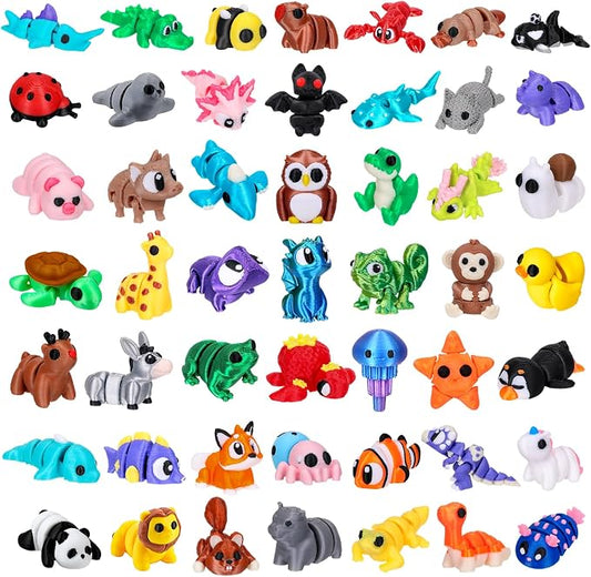 ywevyezc 52 Pcs 3D Printed Animals Set, Flexible Articulated Mini Sea Animal Figurines Fidget Toy Desk Pets, Ideal for Party Favors Birthday Gifts Office Desktop Home Decor