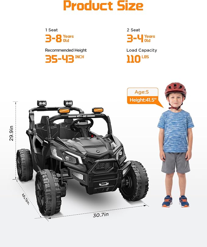 Firstness 24V Remote Control Ride on Cars for Kids 800W Toddler Electric Car Two Seater Ride on Toys with LED Lights, Music, 3 Speed Mode, Electric Vehicle Ride On Truck Car for Kids Ages 3-8, Black