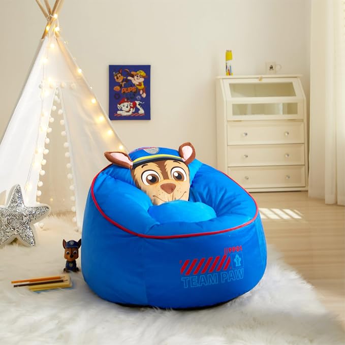 Idea Nuova Paw Patrol Chase Hillside by pod Plush Kids Bean Bag Chair, 24" Wx24 Dx17 H
