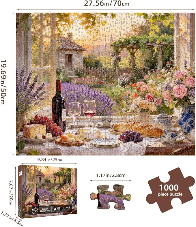Cottage Garden Wine Puzzles for Adults 1000 Pieces,Challenging Jigsaw Puzzles for Adults,Difficult Impossible Puzzle for Family Game Night,Puzzle with Letters on Back,Recycled Paper Jigsaw Puzzle