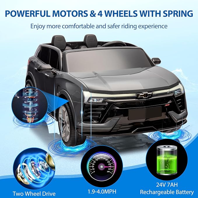24V 2-Seater Electric Car for Big Kids, Licensed Blazer Chevrolet Ride on Car w/Parent Remote Control, Music, Headlights & Spring Suspension, Battery Powered Ride-on Toy for Kids Ages 3-8, Grey