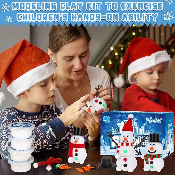 RoseFog 9 Pack Christmas Crafts, DIY Christmas Snowman Clay for Kids, Build Your Snowman Craft Kit, Modeling Clay Snow Man Making Game, Xmas Crafts Presents Winter Christmas Stocking Stuffers