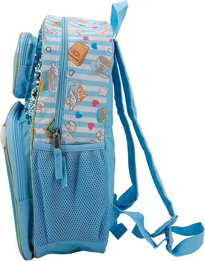 AI ACCESSORY INNOVATIONS Sanrio’s Hello Kitty Backpack for Girls, 16 Inch Cinnamoroll, Kawaii School Bag with Flip Sequins & 3D Molded Front Pocket, Blue
