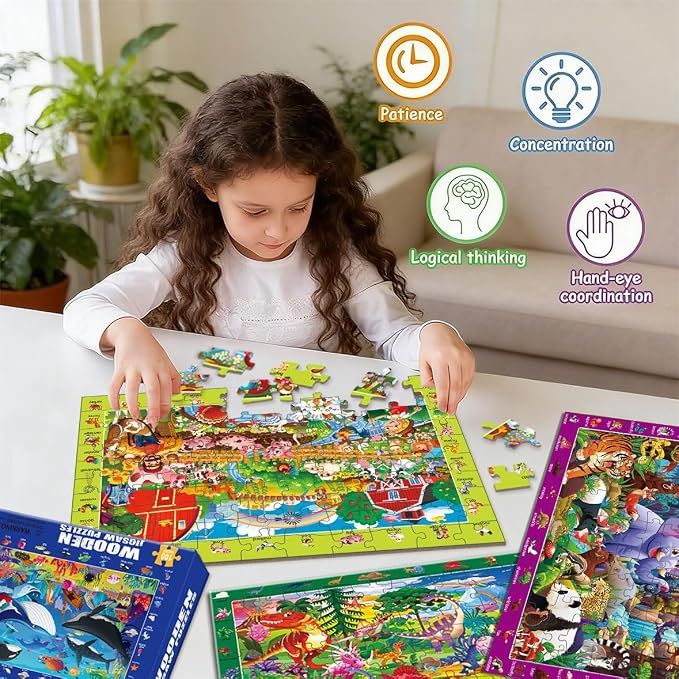 4 Packs 100 Piece Puzzles for Kids Ages 4-6 - Jigsaw Puzzles for Kids Ages 6-8 8-10 100 Piece Jigsaw Puzzle for Adults Toddler Children Learning Educational Puzzles Toys Gifts for Girls Boys