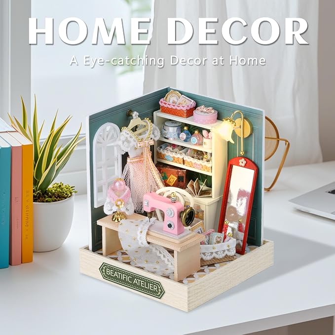 Kisoy Dollhouse Miniature with Furniture Kit, DIY 3D Wooden DIY House Kit with Dust Cover,Handmade Tiny House Toys for Teens Adults Gift (Beatific Atelier)