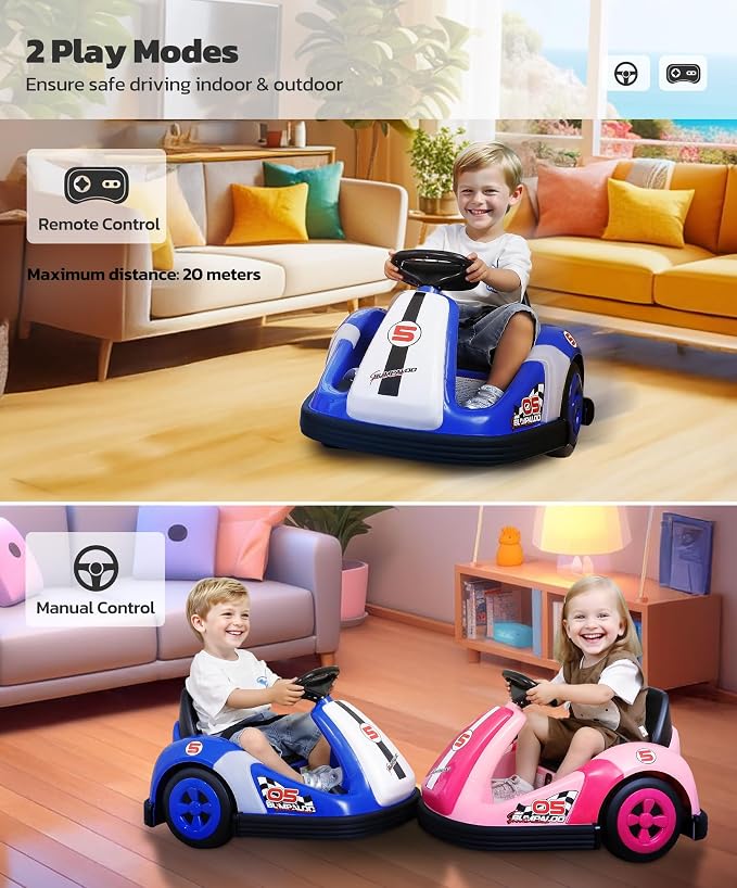 ELEMARA Bumper Cars for Toddlers with Big Wheel,2.2 Mph Max,12v Electric Ride On Toys with Remote Control, 360 Degree-Spin Baby Bumper Car with DIY Stickers, Bluetooth, Music, LED Light, Navy Blue