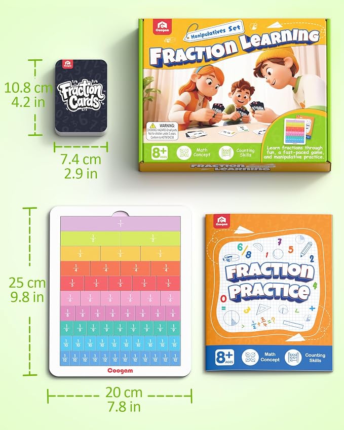 Coogam Magnetic Fraction Tiles - Montessori Math Manipulatives for Fraction Learning & Practice, Educational Games for Homeschool & Classroom, Grades 2-5