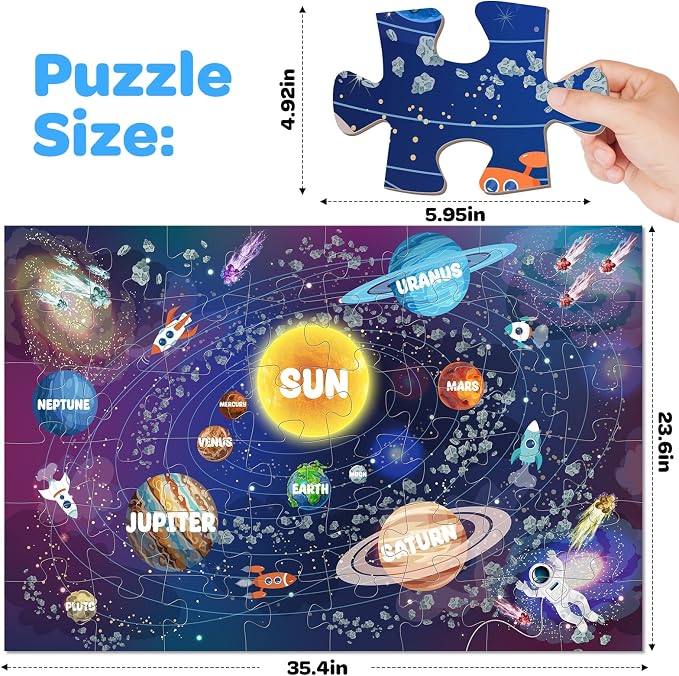 Jumbo Floor Puzzle for Kids, 48 Pieces Large Solar System Jigsaw Puzzles for Kids 3 4 5, Toddler Learning Preschool Educational Toys for 4-8, Birthday for Boys Girls