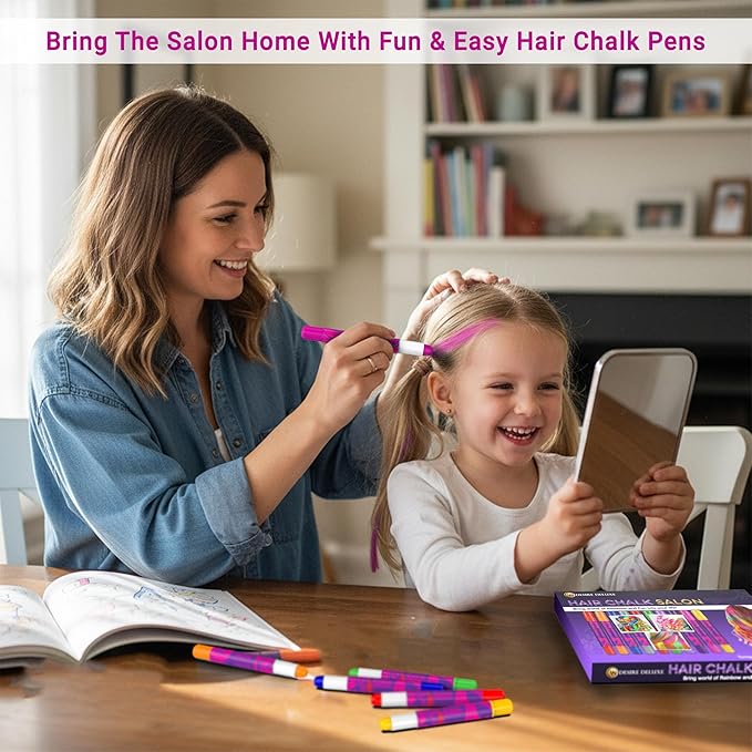 Desire Deluxe Girls Gifts Hair Chalk - 10 Temporary Washable Color Pens for Kids, Teenage, Make Up & Dress Up Colourful Styles Set Toy for Christmas, Birthday, Halloween Accessories, Party Activities
