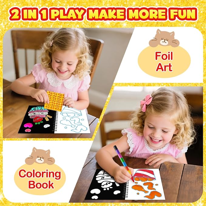 FUNNYB&G Foil Art Party Favors for Kids - 24 Pack Foil Art Crafts Kits Coloring Books, Goodie Bag Stuffers Party Favors for Kids 4-8 8-12, Bulk Birthday Classroom Prizes Girls Boys Gifts (Classic)