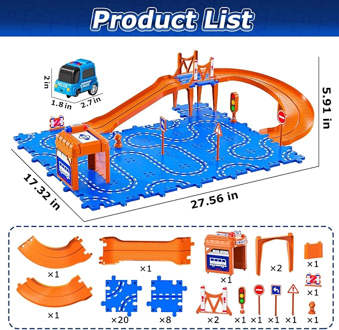 Toddler Toys for 3 4 5 6 Year Old Boys Kids Girls, 45 Pcs Puzzle Track Car Set for Boys Toddlers 3-5 4-6, Puzzle Race Tracks Car Toys Set for Kids Ages 3 4 5 6,Toddler Toys Birthday