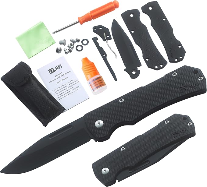 JIN Alpha Kids Pocket Knife, Safe Toy Knives, Dull G10 Blade, Folding EDC, DIY Making Kit, Fake Knife, Black G10 Blade Handle, Camping Tool