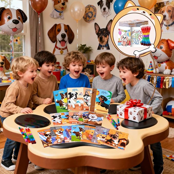 BenLouis 12 Dog Mini Coloring Books Kids with 12 Stacking Crayons Cute Puppy Party Favors Small Activity Books Bulk for Kids Pet Paw Party Gift Goodie Bag Stuffers