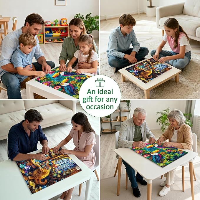 Puzzles 1000 Pieces for Adults, 2 Pack Unique Shape Puzzles for Adults, Toucans and Science Cat Theme, Fun Games in Party