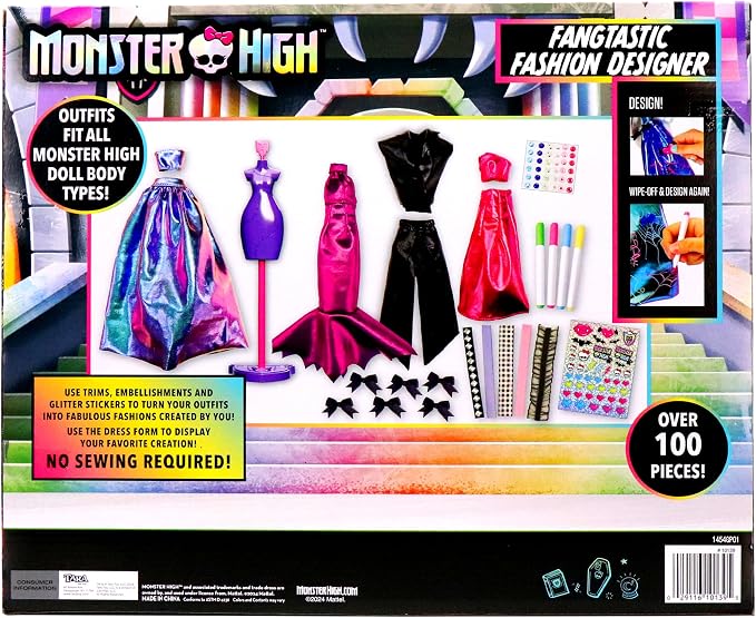 Monster High Fashion Designer Set DIY Doll Clothing Craft Kit for Kids with Stickers, Fabric, Sketchbook & Tools Creative Gift for Girls Ages 6+