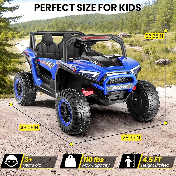 Hikole Power Car Wheels Two Seater, 24V Electric Ride on Car with Parent Remote Control, XXL Wide Seat, Electric Car for Kids Ages 4-8, Driving/Reverse, 4 Wheeler Suspension, Dark Blue