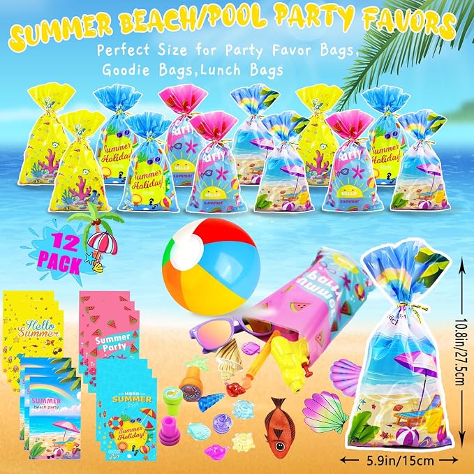 Pool Party Favors and Beach Party Favors,158PCS Summer Pool Toys for Kids, Undersea theme decoration, Including Beach Balls, Sunglasses, Bubble Wands, Stamp and Crystal Shells for Kids Ages 4-8 8-12