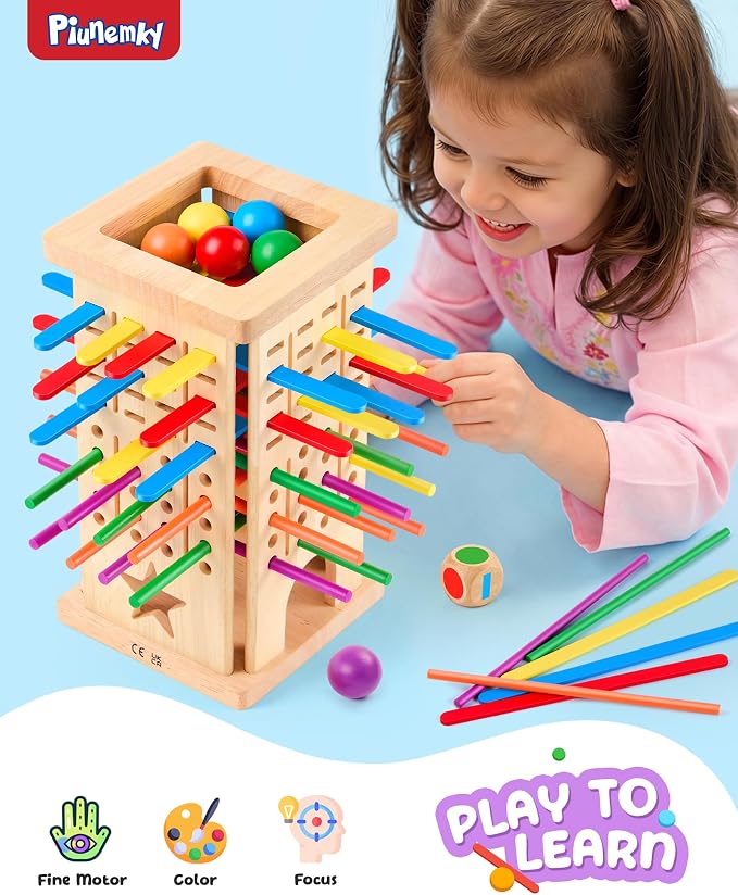 Montessori Game Wooden Board Game, Montessori Toys for 3 4 5 6 Year Olds, Board Games for Kids 4-6, 21 Sticks 21 Strips Fine Motor Skills Toy Family Game, Math Wooden Stick Game, Gift Boys Girls