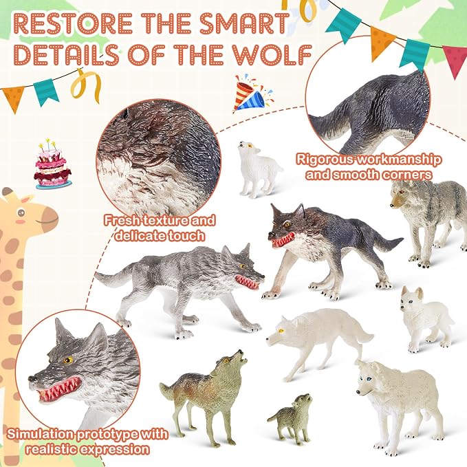 Deekin 20 Pcs Wolf Figure Mini Toys Animals Figurines Realistic Zoo Decor Themed Party Boys Gifts for Diorama Projects Birthday Educational Gift Learning