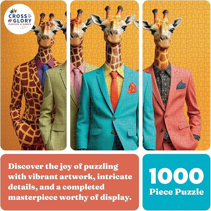 Cross & Glory - The Fab Four Giraffes - 1000 Piece Jigsaw Puzzle for Adults | Unique Artwork Jigsaw Puzzles | Fun | Challenging Brain Teaser