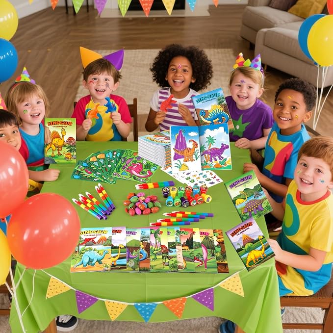 BenLouis 168Pcs Dinosaur Party Favors Dino Theme Coloring Books Crayons Sticker Set Bulk for Kids Jurassic Birthday Goodie Bag Stuffer Classroom Gifts Rewards Craft Pinata Fillers