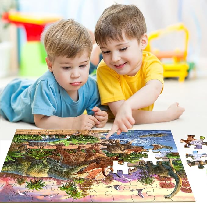 RANSUNN Dinosaur Puzzles for Kids Ages 6-8 4-6 Year Old - World of Huge Dinosaurs,2 Packs 60 Pieces Jigsaw Puzzle for Toddler Children Learning Educational Puzzles Toys for Boys and Girls.