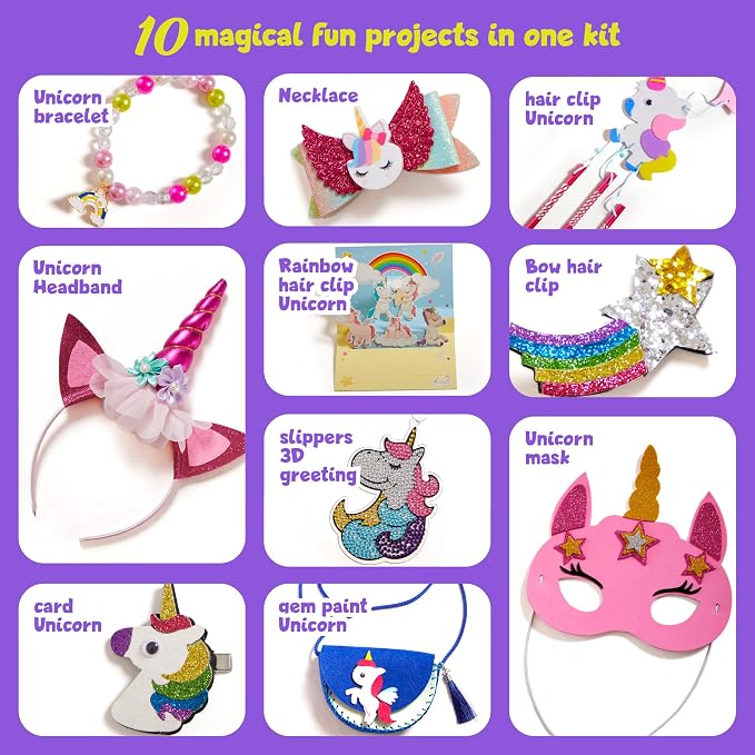 Unicorn Craft Kit for Girls - 10 Projects - Gifts for 5 Year Old Girl - Arts and Crafts for Kids 4-8 - Toys for Ages 5-7 - 4 5 6 7 8 Year Old Girl Birthday Gift - Unicorn Toys for Girls Age 4-6