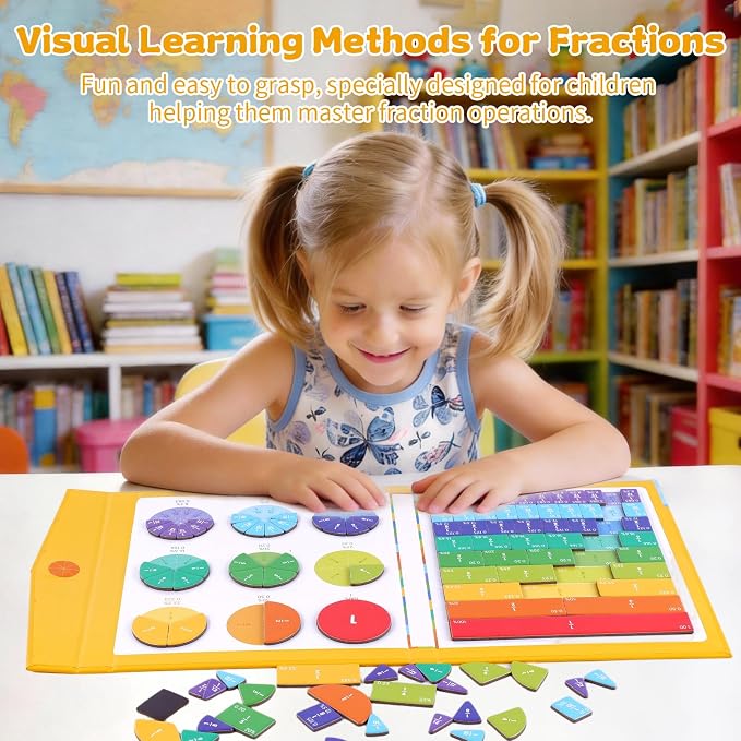 Magnetic Fraction Educational Puzzle, Magnetic Fraction Demonstration Book, Fraction Tiles & Circles, Montessori Math Manipulatives for Elementary School, Fraction Learning Toys for Kids