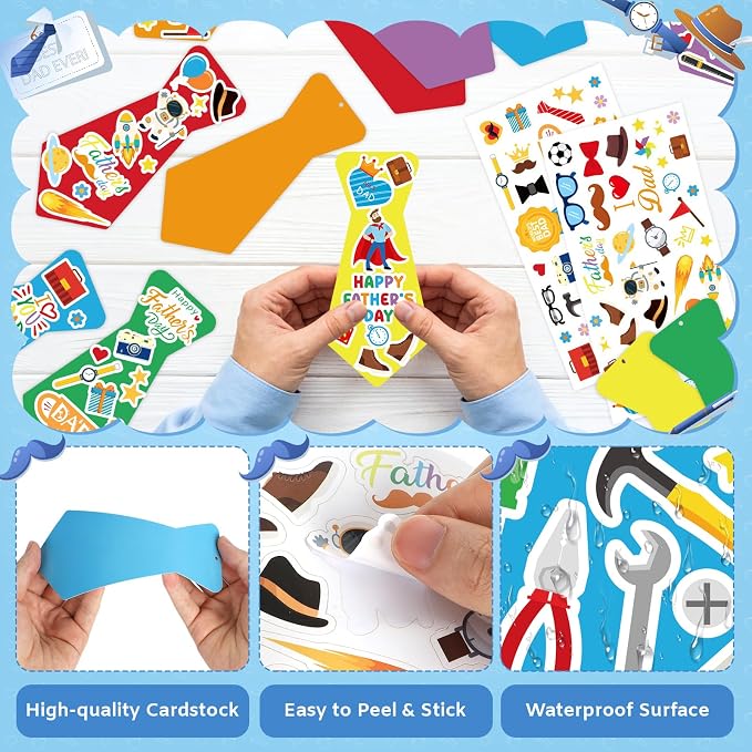 PAIVSUN 24Pcs Fathers Day Crafts for Kids, Make Your Own Tie DIY Necktie for Dad, Father's Day Decorations Gifts Crafts Kit for Classroom School Activities Home Party Favor Supplies