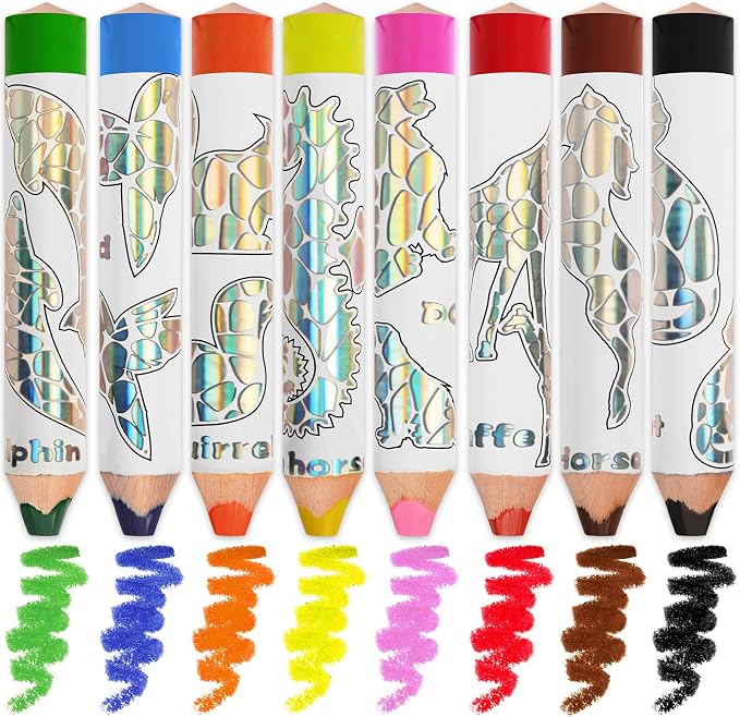 ThEast Stocking Stuffers for Kids, 8 Jumbo Toddlers Colored Pencils, Cute Animal Toddlers Crayons Coloring Pencil with Sharpener, Pre-Sharpened
