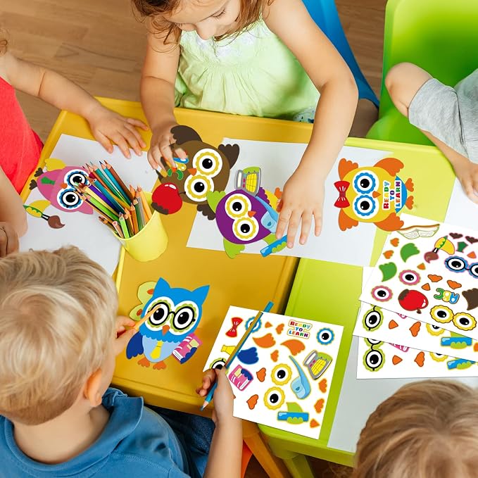 30 PCS Back to School Crafts First Day of School Owl Sticker Craft Kits for Preschool Kids Colorful DIY Bulk Owls Themed Bulletin Board Cutouts Classroom Game Activities Party Favors