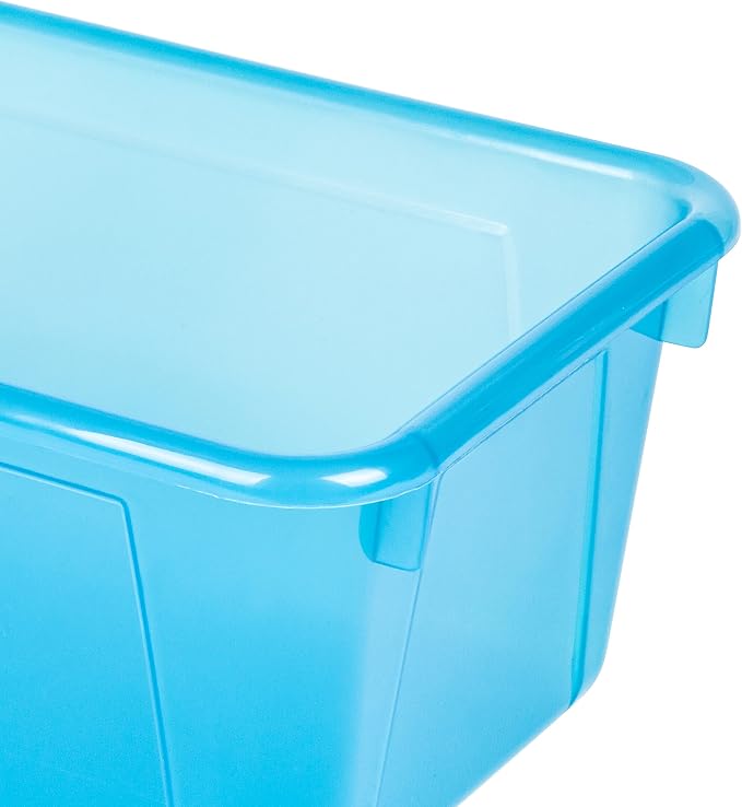 Storex Small Cubby Bins – Plastic Storage Containers for Classroom with Non-Snap Lid, 12.2 x 7.8 x 5.1 inches, Tint Teal, 5-Pack (62486A05C)
