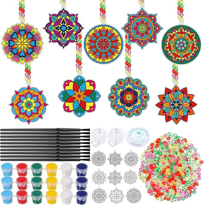 Pasimy 36 Sets Mandala Suncatchers Crafts Kit Flower Window DIY Hanging Ornaments Decorations Spring Summer Paint Your Own Activities Arts Project Party Favors Gifts for Mother Classroom Home