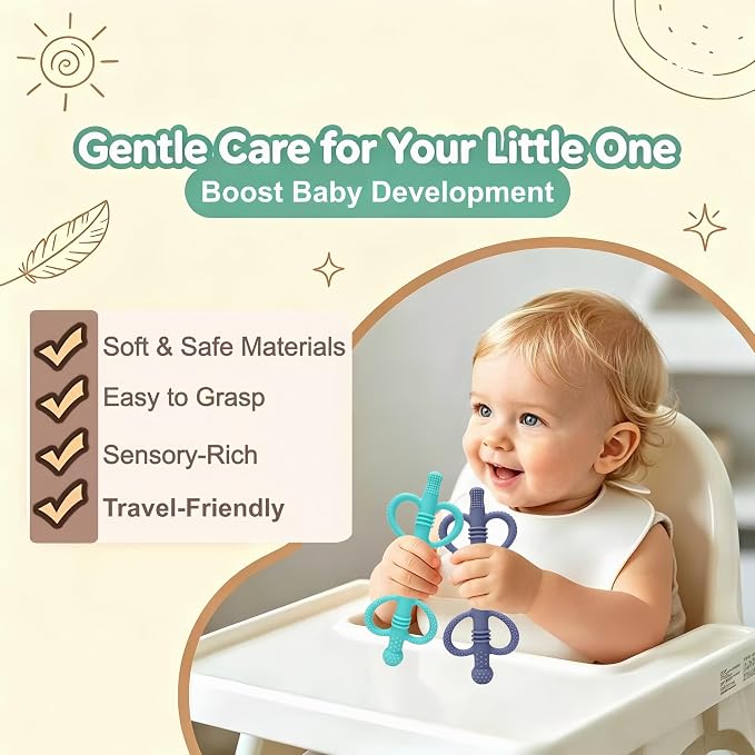 4 Pack Sensory Silicone Teething Tubes, Baby Teether Toys with Easy-Hold Love Handle, Dual-Sided Textures, Soothe Sore Gums, BPA-Free Teething Chew Straws for 3+ Months Infants