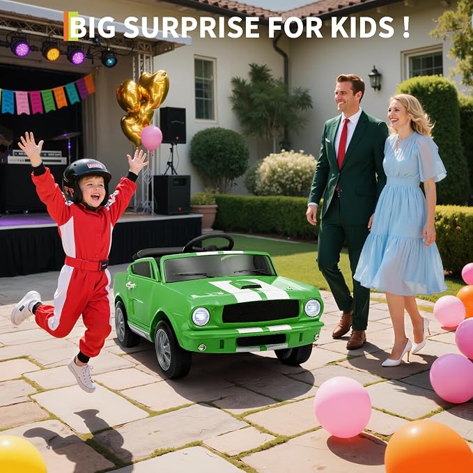 Garvee 24V 2 Seater Ride on Licensed Shelby GT350, Battery Powered Ride on Toys for Kids with Remote Control, Ford Shelby Kids Electric Vehicle 2 Seat, Safety Belt, 2 Speeds, LED Lights, Green