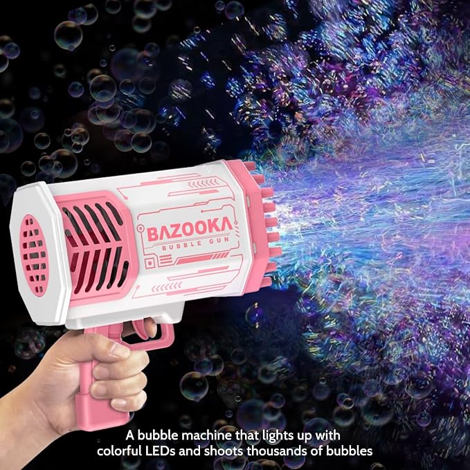 Bubble Gun, Bazooka Bubble Machine Gun, Bubble Blaster Gun with Bubble Solution, 69 Holes Bubble Bazooka Gun Outdoor Summer Toy Party Favors for Kids Pink Easter Bubble Maker Blowers