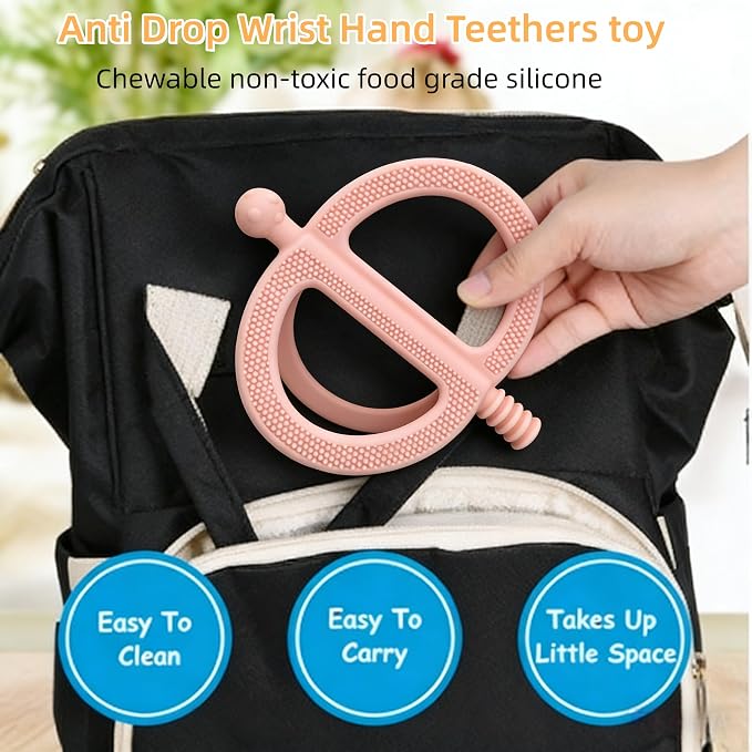 2 Pack Get-A-Grip Baby Teether Toy, No-Drop Sensory Teether with Easy Grasp for Babies 6-12 Months, Silicone Food-Grade Teething Mittens for Infant Chew Toys & Teething Relief(Green&Khaki)