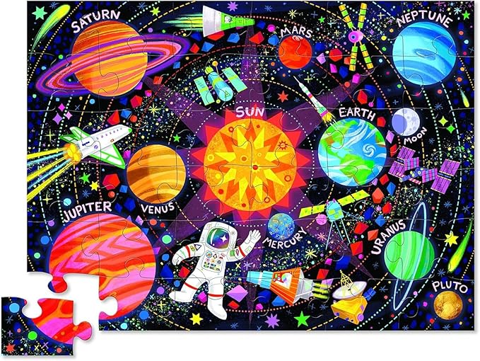 Crocodile Creek 36-Piece Jigsaw Floor Puzzle - Fun Floor Puzzles for Kids Ages 3-5 - Heavy-Duty Shaped Box for Storage - Space Explorer - 24" W x 18" H Finished